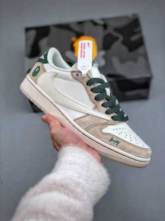 390支持放店 Jordan Air Jordan Low 倒勾猿人头 “米白灰绿，合作融合了Travis Scott 独特的潮流风格，个性的设计风格以及Jor - 点击图像关闭