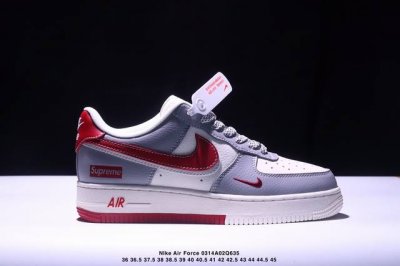 260 海外限量发售！公司级Nike Air Force 1 '07 Low “Supreme联名——米灰红双勾”空军一号 低帮 运动鞋 休闲鞋 折边针车 工艺