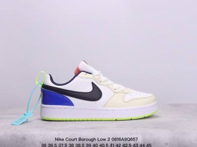 头层+二层皮 耐克nike Court Borough Low 2”White Navy Pink“学院系列休闲运动皮革板鞋“皮革白粉海军蓝” 尺码：36-45