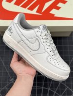 本地 核心私 公司级stussyx Nike Air Force 1 Low 斯图西联名 米白灰反光空军一号低帮休闲板鞋 客供高亮3M反光 定制皮料 折边针车