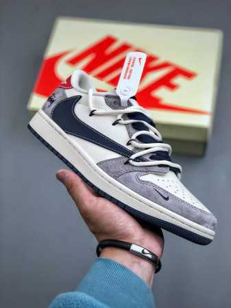 Travis Scott X Fragment Design X Air Jordan 1 Low Og Sp Aj1 斯图西联名-灰蓝勾抽绳 低帮文化休闲板鞋 - 点击图像关闭