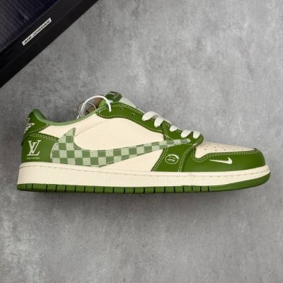 本地 核心私 Travis Scott X Fragment Design X Air Jordan 1 Low Og Sp Aj1 Lv联名 春绿方格 灰蓝牛