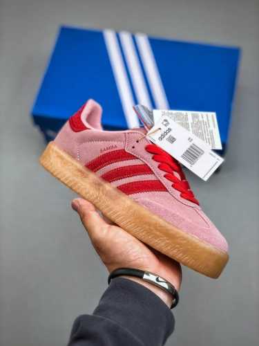 adidas Originals Sambae Almost Blue Gum 桑巴舞加大厚底版系列德训风百搭松糕休闲运动板鞋“皮革粉红生胶底”Js4500 尺