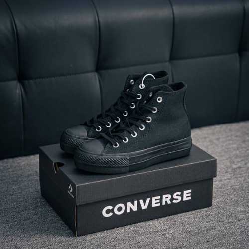 核心私 匡威2025增高系列黑武士 Converse All Star 百搭休闲 轻松舒适 防滑耐磨 高帮 板鞋 男女同款 全黑色 匡威厚底增高系列 黑武士&奥