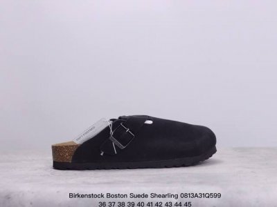新品上市实拍 博肯 勃肯birkenstock Boston Suede Shearling 波士顿系列士低帮牛皮绒面革复古软木底包头露跟休闲鞋 货号： 056