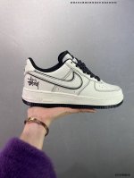 200 公司级 Stussyx Nike Air Force 1 Low 斯图西联名 米白灰反光空军一号低帮休闲板鞋 客供高亮3M反光 定制皮料 折边针车 工艺
