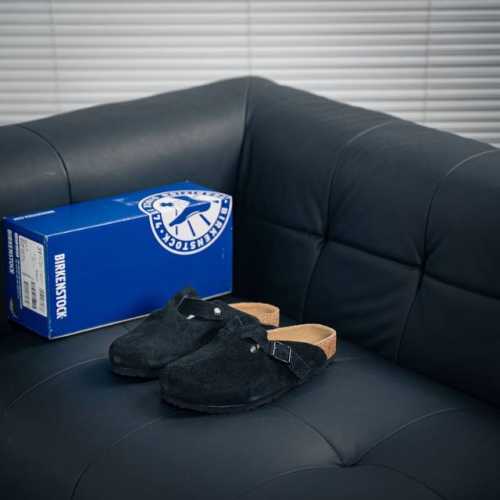 Birkenstock London 博肯 半托后跟系列 凉鞋后跟设计适应多种场景化穿搭出行 皮革绒面时尚休闲平底鞋 牛皮绒面革质地柔软 搭配可调节鞋扣提升穿着