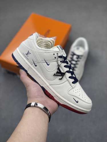 海外爆款限量发售！公司级 Nike Sb Dunk Low“Lv联名 米白红蓝双拼” 周年高端定制 低帮休闲板鞋 定制鞋盒 大厂纯原品质出货 超高清洁度 皮料切
