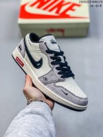 310 海外爆款限量发售！Nike Jordan Air Jordan 1“斯图西Supreme联名——猪八黑勾” 高端定制 低帮 复古 减震 防滑 耐磨 篮球