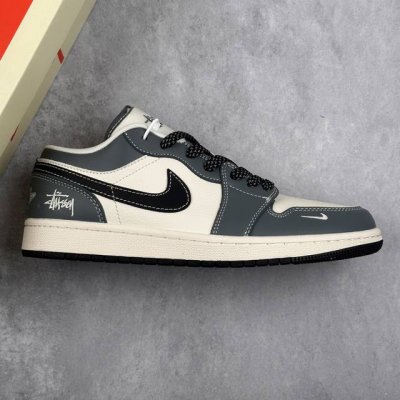 本地 核心私 Air Jordan 1 Low Aj1 乔1 斯图西联名 蓝灰色 高端定制 低帮复古篮球鞋 #定制鞋盒 大厂纯原品质出货 超高清洁度 皮料切割干