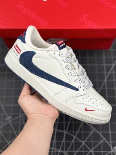 核心私 Travis Scott X Fragment Design X Air Jordan 1 Low Og Sp Aj1 乔1 Supreme联名-米白蓝