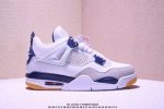 nike Sb X Jordan Air Jordan 4 Navy 织物人造革 联名款 耐磨 高帮 复古篮球鞋 男女同款 白蓝 Xm0430Q222