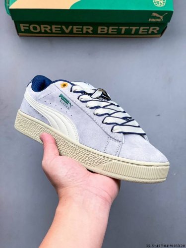 集图 公司级！彪马puma Suede Xl 全新休闲板鞋！鞋身通体采用细腻的麂皮材质，厚实柔软，质感出众；鞋侧保留puma标志性跑道图案，侧面与后跟点缀金属色