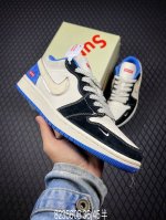 B Air Jordan 1 Low Aj1 乔1 Supreme联名 复古黑蓝 高端定制 低帮复古篮球鞋 #定制鞋盒 大厂纯原品质出货 超高清洁度 皮料切割干