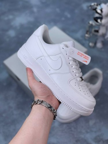 工厂套现 独家供货 芯片感应 最强版本 公司级Nk Air Force 1 Mid 空军一号板鞋、休闲鞋、运动鞋、头层皮 全白 纯白色 官方模具、原材料， 原楦