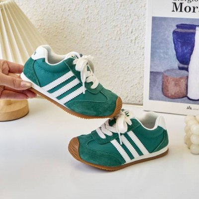 阿迪达斯阿甘德训鞋童鞋 Adidas三叶草阿甘德训鞋网红款真皮+雨伞布芭蕾舞拼色儿童休闲运动鞋 明星款欧洲站系带内侧隐形魔术贴歪头鞋男女童百搭跑步鞋户外炸街童鞋