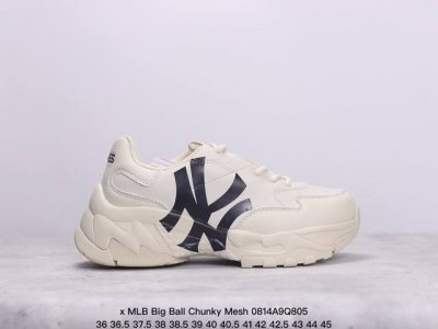 korea韩国限定发售ny美国榄球洋基队限定 X Mlb Big Ball Chunky Mesh 厚底老爹系列低帮网织轻量休闲运动慢跑鞋“网眼象牙白黑ny印花