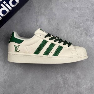 本地 核心私 Louis Vuitton X Adidas Original Superstar 路易威登Lv X 阿迪达斯 低帮联名米白绿 贝壳头防滑耐磨轻便