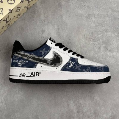 本地 核心私 Louis Vuitton X Nike Air Force 1 Low 路易威登Lv X 耐克 空军一号 低帮 联名蓝白黑 休闲运动板鞋 鞋身整