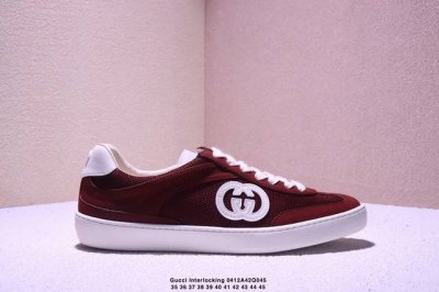 Gucci Interlocking G Suede Sneaker G74系列低帮复古百搭休闲运动板鞋 升级官方最新全套专柜代购酒红色配件及包装物 附送官方快