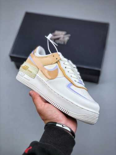 Nike Wmns Air Force 1 Shadow Sail White Onyx 空军一号轻量增高低帮百搭板鞋 皮革米白浅橘淡紫双钩 Dz1847-11
