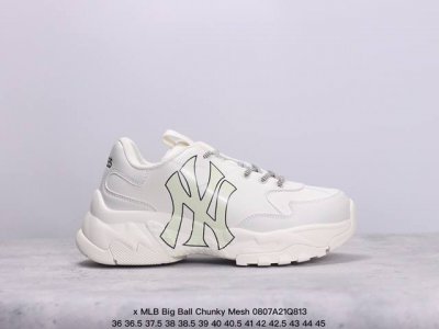 公司级korea韩国限定发售ny美国榄球洋基队限定 X Mlb Big Ball Chunky Mesh 厚底老爹系列低帮网织轻量休闲运动慢跑鞋“网眼象牙白黑n
