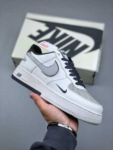 Nike Air Force 1 Low 斯图西联名 白灰蓝小勾 原楦头原纸板 打造纯正空军版型专注外贸渠道 全掌内置蜂窝气垫 原盒配件 原厂中底钢印、拉帮完美