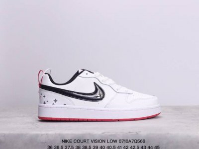 Nike Court Vision Low 小空军 低帮百搭透气休闲运动板鞋。 百搭单品正面、内侧、外侧、前面和后面视角看下这双白又白的小白鞋，它好像是一双经典
