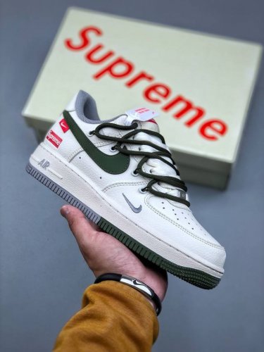 Nike Air Force 1‘07 Low Supreme联名 双拼灰绿抽绳 空军一号低帮休闲板鞋 #原楦头原纸板 原装鞋盒 定制五金配件 内置全掌气垫 原