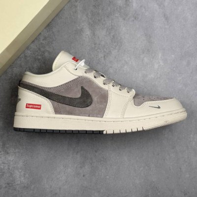 本地290 核心私 Air Jordan 1 Low Aj1 乔1 Supreme联名-双拼米灰底 高端定制 低帮复古篮球鞋 #定制鞋盒 大厂纯原品质出货 超高