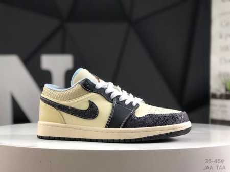 Air Jordan 1 Low 低帮 Aj1 乔丹1代 Aj1 乔1 低邦 蓝黄拼接 乔丹篮球鞋系列 营造艳丽反差。白色鞋面与鞋身两侧黑色Swoosh Log - 点击图像关闭