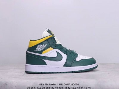 公司级头层皮耐克nike Air Jordan 1 Mid”Green Yellow“Aj1乔丹一代中帮经典复古文化休闲运动篮球鞋 货号:553558-163
