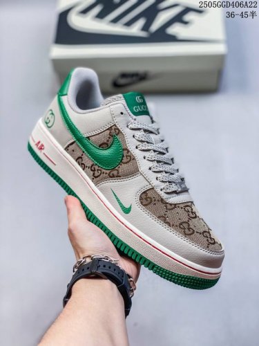 海外限量发售 公司级Nike Air Force 1 '07 Low 古驰联名联名-灰棕小绿勾 空军一号低帮 运动鞋 休闲鞋 折边针车 工艺难度大 原楦头原纸板