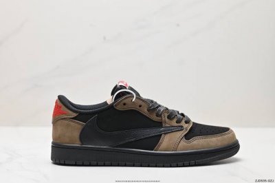 公司级aj1倒勾travis Scott X Air Jordan 1 ” Reverse Mocha “ Aj1乔1 Ts 闪电 联名倒钩 低帮文化篮球鞋 完