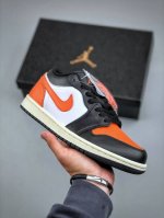 air Jordan 1 Low Aj1 乔1白黑橙 低帮文化休闲运动板鞋 555558 081 市场唯一独家头层皮打造 原鞋原档案开发 原厂皮料 原档冲孔鞋头