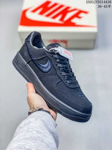 200 耐克Stussy X Air Force 1 "07Black Cool斯图西联名空军 “黑麻布电绣钩子”货号：Cz9084 001 码数：36 36.