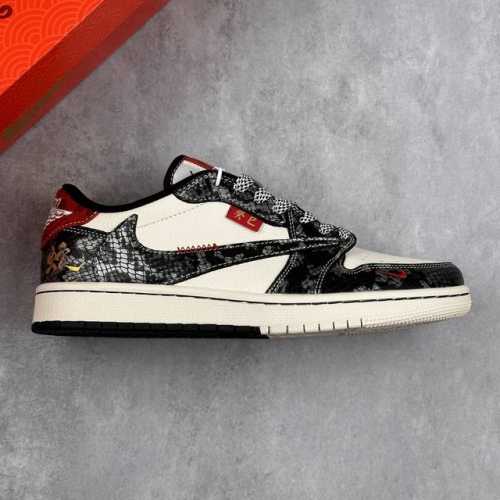 本地 核心私 Travis Scott X Fragment Design X Air Jordan 1 Low Og Sp Aj1 蛇年限定 双拼亮黑 低帮文
