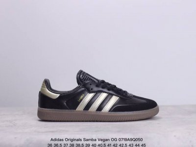 阿迪达斯三叶草adidas Originals Samba Vegan Og桑巴舞系列绅士德训足球风百搭低帮休闲运动板鞋“皮革黑白浅灰焦糖底环保标识”Ig102