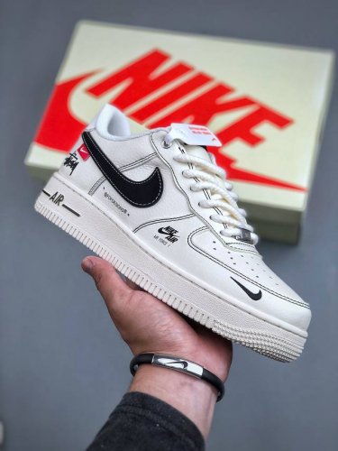 Nike Air Force 1 Low 07 X Stussy 白黑小钩麻绳鞋带原楦头原纸板 打造纯正低帮空军版型专注外贸渠道 全掌内置蜂窝气垫 原盒配件 原
