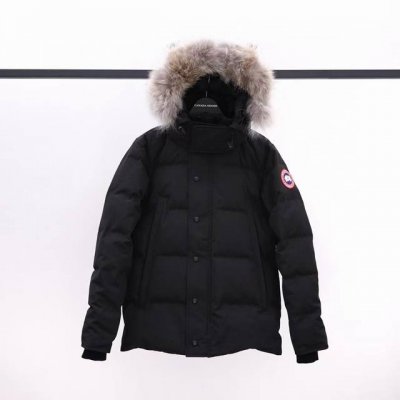 渠道优势，支持代发！ 外贸保真版：大鹅25款 黑色 Canada Goose Wyndham Fusion Fit 派克大衣连帽羽绒服 男款 Size：S M