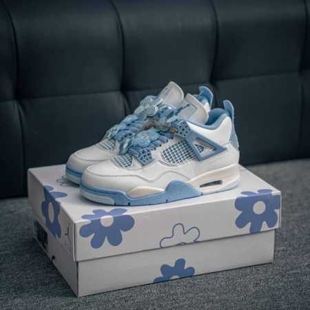 核心私 Air Jordan 4 Retro Aluminum 白蓝色 Aj4 乔丹4代 Aj4 乔4 白蓝色 乔丹篮球鞋系列 鞋身整体以白色皮革为主色调，辅以 - 点击图像关闭