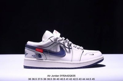 Nike Jordan Air Jordan 1“斯图西联名 蓝白黑底” 高端定制 低帮 复古 减震 防滑 耐磨 篮球鞋 定制鞋盒 大厂纯原品质出货 超高清洁度