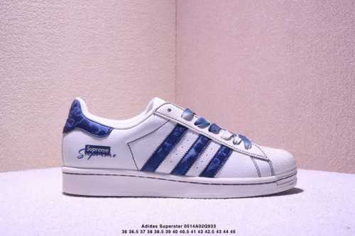 海外爆款限量发售！高端定制 阿迪达斯Adidas三叶草 Originals Superstar贝壳头系列“Supreme联名“ 豹纹蓝”低帮经典百搭休闲运动板鞋