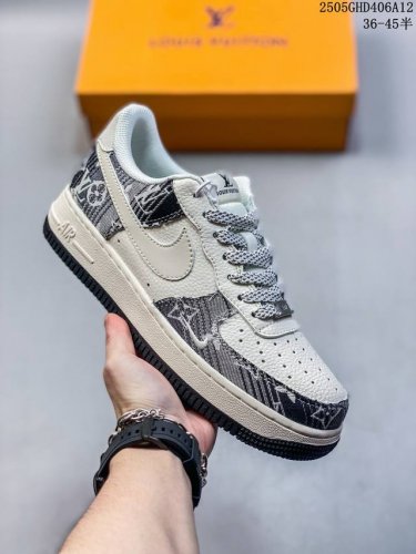 海外限量发售！公司级Nike Air Force 1 '07 Low “ Lv联名 黑花牛仔”空军一号 低帮 运动鞋 休闲鞋 折边针车 工艺难度大 原楦头原纸板