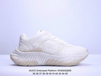 公司级高奢品牌 古驰 Gucci Embossed Platform With Chunky Sneaker 厚底系列低帮松糕百搭皮革休闲运动小白板鞋“皮革燕麦