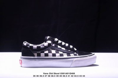 Vans Old Skool 舒适百搭 防滑减震 低帮 棋盘格板鞋经典款升级款鞋舌满印棋盘格 男女鞋 颜色：Vans低帮黑白格子深蓝鞋合 货号：Vn000D56
