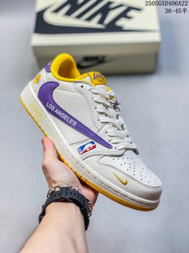 高端定制 Travis Scott X Jordan 1 Low 洛杉矶紫金湖人联名-La城市限定 倒勾低帮休闲版本 原厂全头层皮 大厂纯原品质出货 纯正版型