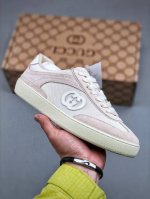 Gucci Interlocking G Suede Sneaker G74系列低帮复古百搭休闲运动板鞋 升级官方最新全套专柜代购2024酒红色配件及包装物 附