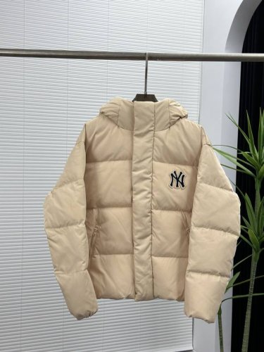 Mlb Varsity 学院系列毛巾绣字母纯色连帽羽绒服男女情侣款 奶茶色