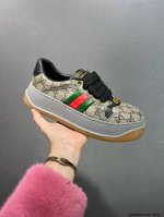 公司级意大利时装奢饰品牌 古驰Gucci Screener Gg Wayne Low 韦恩溶解系列经典原型复古百搭做旧老爹厚底增高板鞋“皮革米白绿红Gg木纹”4